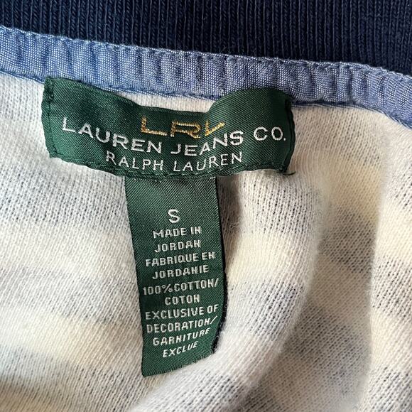 Lauren Jeans Co LRL Reverse Weave Pullover Top Women's Small Blue Cream Stripes - Picture 5 of 5